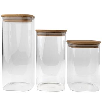 Storage jar set with lid made of bamboo, 3 sizes: Elegant storage for the kitchen - aroma-safe & space-saving freshness!