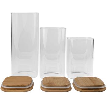 Preview: Vorratsgläser-Set mit Deckel aus Bambus, 3 Grössen: Eine elegante Aufbewahrung für Küche – Aromasicher & Platzsparend frischhalten!