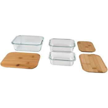 Preview: High-quality storage jars with lid, rectangular, glass/bamboo, 3 sizes: Storage jars for aroma protection & stylish organization