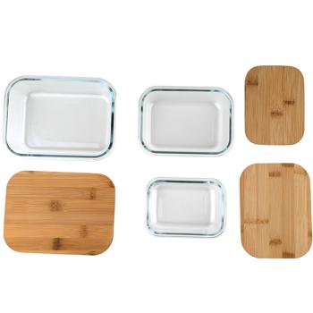 Preview: High-quality storage jars with lid, rectangular, glass/bamboo, 3 sizes: Storage jars for aroma protection & stylish organization