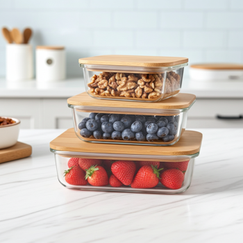 Hochwertige Vorratsdosen mit Deckel, rechteckig, Glas/Bambus, 3 Grössen: Vorratsgläser für Aromaschutz & eine stilvolle Ordnung