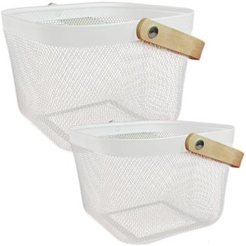 Elegante Metall Drahtkörbe Weiss mit Holzgriff: 2er-Set Aufbewahrungskörbe für Küche & Bad – Praktisch & Dekorativ
