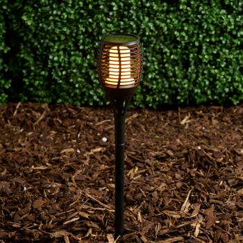 Preview: 4er-Set Solargartenfackel mit Erdspiess, je 9 x 59 cm, flackernder Flammeneffekt für Garten & Terrasse, für stimmungsvolle Abende