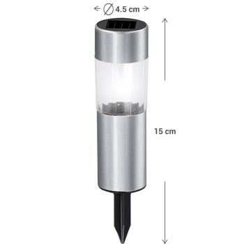 Preview: Elegante luce solare per sentieri con picchetto a terra, set di 6, Ø 4,5 x H 15 cm, lampade da giardino per patii, prati, giardini, vialetti