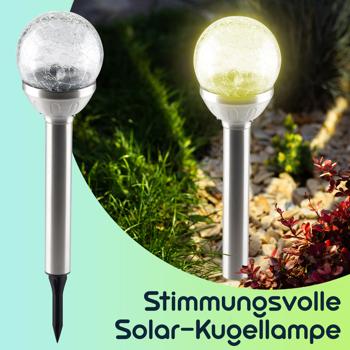 Preview: Stimmungsvolle Solar-Kugellampe mit Bruchglas-Optik & Erdspiess (34x7,5cm) – Garten-Wegelicht, Solarleuchte – Für ein zauberhaftes Ambiente im Garten