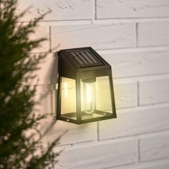 Preview: Applique Murale Solaire LED Moderne - Lumière Blanche Chaude, Capteur PIR, IP44, Noire - Éclairage Extérieur Élégant & Efficace