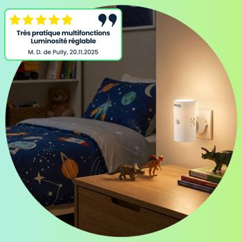 Preview: Veilleuse à brancher avec détecteurs de mouvement et de luminosité, intensité variable – lampe d’orientation intelligente, 10 LED, pour couloir et chambre