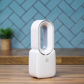 Preview: Mobile rotorless table fan (white) with LED light & rechargeable battery: Safe, quiet & cordless for pleasant cooling