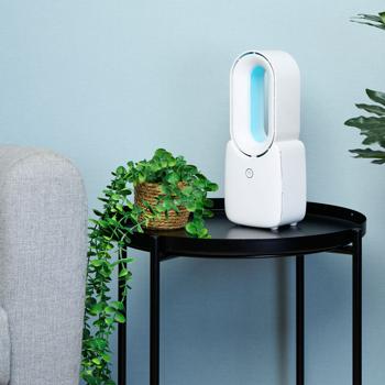 Preview: Mobiler Rotorloser Tischventilator (Weiss) mit LED Licht & Akku: Sicher, leise & kabellos für angenehme Kühlung