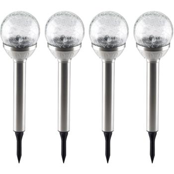Preview: set di 4 lampade solari a globo d‘atmosfera con aspetto di vetro rotto e picco a terra (34x7,5 cm) - luce da giardino, luce solare - ambiente incantevole in giardino