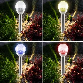 Preview: set di 4 lampade solari a globo d‘atmosfera con aspetto di vetro rotto e picco a terra (34x7,5 cm) - luce da giardino, luce solare - ambiente incantevole in giardino