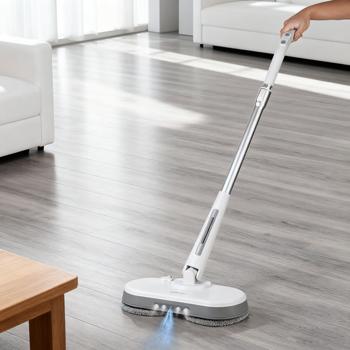 Preview: Kabellose Boden-Poliermaschine mit Wassertank: 30W Power & 40 Min Laufzeit, Teleskopstange - Perfekt für grosse Flächen, Fliesen, Laminat