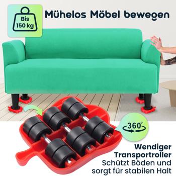 Preview: Robuster Möbel Transport Heber und Rollen Set für Umzug, Heimwerken oder Renovierung - Schwerlast-Transportrollen für schwere Möbel