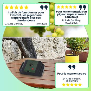 Preview: Répulsif mobile à ultrasons contre pigeons et autres oiseaux, 40 m² – dispositif efficace, sans fil et résistant aux intempéries, pour jardin, balcon et terrasse, sans danger