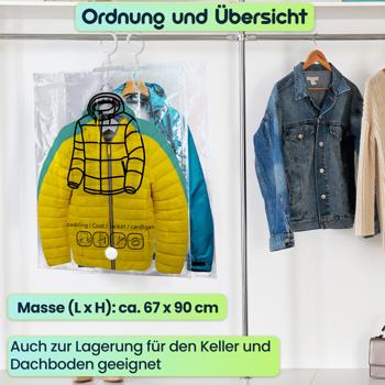 Preview: 4er-Set Vakuum-Beutel mit Kleiderhaken, 67 x 90 cm: Ein effiziente Kleiderhülle für Bettwäsche & Kleidung - Schützen Sie Ihre Textilien