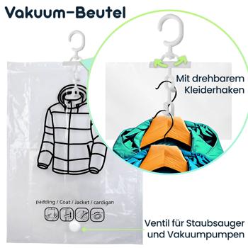 Preview: 4er-Set Vakuum-Beutel mit Kleiderhaken, 67 x 90 cm: Ein effiziente Kleiderhülle für Bettwäsche & Kleidung - Schützen Sie Ihre Textilien