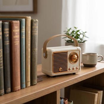 Compact mini Bluetooth speaker in 1950s suitcase-radio retro style - wireless music experience, perfect for fitness, beach, party or home office