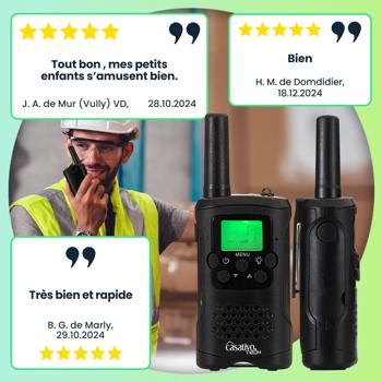 Preview: 2 talkies-walkies avec fonction VOX et lampe de poche, 10 km de portée, 8 canaux, pour randonnée, camping et activités de plein air