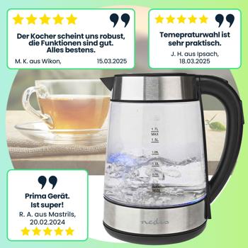 Preview: Glas-Wasserkocher, 360°-Drehsockel, 1,7 Liter, 2200 Watt