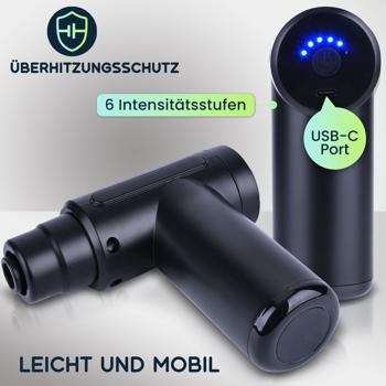 Preview: Kompakte Hand-Massagepistole, Akku, mit 4 Aufsätzen, USB-C, 25 W