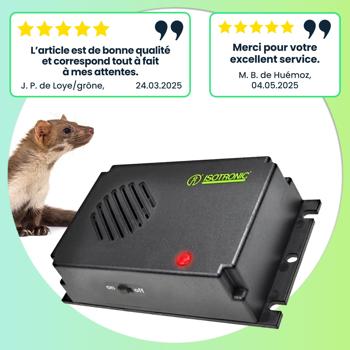 Preview: Répulsif mobile anti-martres à ultrasons – pour voiture, moteur, grenier, maison, jardin – à piles, 12 mois autonomie – efficace sur 40 m² – 12 kHz