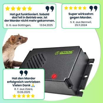 Preview: Bewährte Mobile Marder-Abwehr mit Ultraschall, Marder Schreck Auto batteriebetrieben, Marderschutz für KFZ, Motorraum, Estrich, Haus, Garten