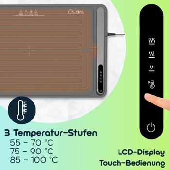 Preview: 2er-Set Professionelle Silikon-Warmhalteplatte (250W): Elektrische Heizmatte (61x40cm) rollbar,  55-100°C einstellbar, flexibles Warmhalten von Speisen