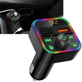 FM transmitter with Bluetooth 5 and hands-free function, USB-A charging ports