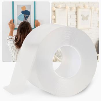 Double-sided nano adhesive tape, transparent (5m x 30mm): Strong 110g/cm² holding force, reusable, removable without a trace