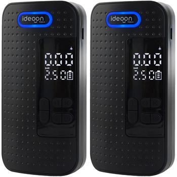 2-piece set mobile 10.3 bar cordless compressor: Powerful & cordless air pump with digital display for car & bike, incl. power bank and LED light