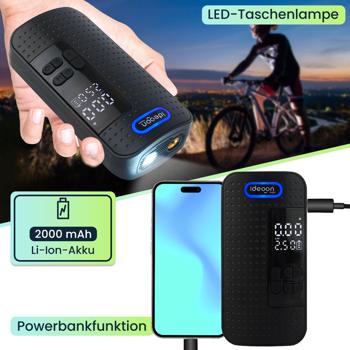Preview: 2er-Set Mobiler 10.3 bar Akku-Kompressor: Leistungsstarke & kabellose Luftpumpe mit Digital-Display für Auto & Fahrrad, inkl. Powerbank und LED-Leuchte