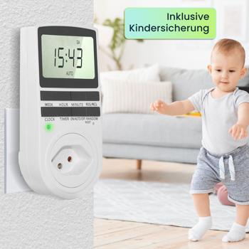 Preview: Digitale Zeitschaltuhr mit Kindersicherung: weiss, 10 Programme – zuverlässige Zeitschaltung für die präzise Steuerung Ihrer Elektrogeräte
