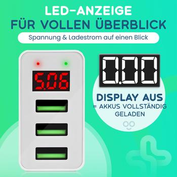 Preview: Multi-port charger with 3 USB ports & LED display, 5 V / 2.4 A each