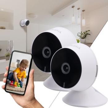 Set of 2 high-resolution Full HD IP surveillance cameras, IR night vision, live view via app, 2-way communication, motion and person detection