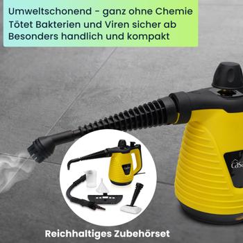 Preview: Hocheffektiver Dampf-Reiniger, tragbar, umfangreiches Zubehör, starke 1.000 Watt, 135°C, 3-5 min Aufheiz-Zeit, für Möbel, Polster, Küche, Bad, Auto
