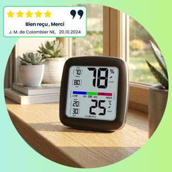 Preview: 2 thermomètres/hygromètres numériques de précision avec écran LCD – calibrables, mesure exacte de la température et du taux d’humidité – idéaux pour maison, bureau, jardin