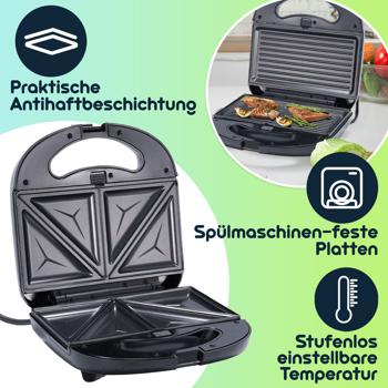 Preview: 2er-Set Vielseitiger 3in1 Multi-Grill: Kontaktgrill, Sandwichmaker & Waffeleisen in einem Gerät, (800 W), Abnehmbare Platten, Antihaftbeschichtung