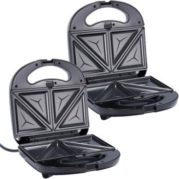 Preview: set of 2 Versatile 3in1 multi-grill: contact grill, sandwich maker & waffle iron in one appliance, (800 W), removable plates, non-stick coating