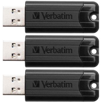 set of 3 PinStripe USB 3.2 flash drive with 128 GB, black, Type-A, (R) 30MB/s, (W) 10MB/s