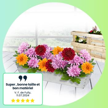 Preview: Jardinière de qualité supérieure - insert parfait pour les europalettes, bac à fleurs en métal galvanisé, 38,5 x 13,5 x 8,5 cm, pour plantations et décoration