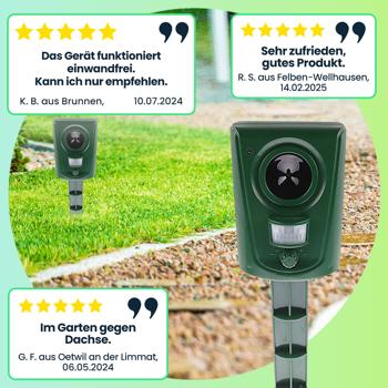 Preview: Hochwirksamer Ultraschall Tiervertreiber, grün, Tierschreck, grosse Reichweite und Erfassungswinkel von 110° für Katzen, Hunde, Marder