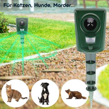 Preview: Hochwirksamer Ultraschall Tiervertreiber, grün, Tierschreck, grosse Reichweite und Erfassungswinkel von 110° für Katzen, Hunde, Marder