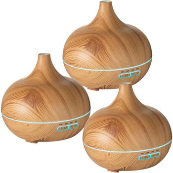 3-piece set of wood-look aroma diffusers with 7-color LED lighting & timer