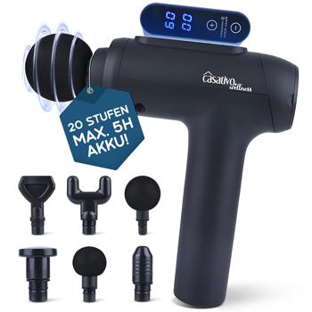 Professional massage gun, massage gun, 6 heads, 20 intensity levels, battery-operated for thighs, abdomen, shoulders, neck and back