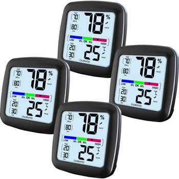 Set of 4 digital precision thermo-/hygrometers with LCD display, calibratable