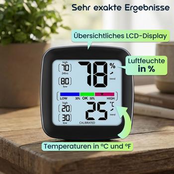 Preview: 4er-Set Digitales Präzisions-Thermo-/Hygrometer mit LCD-Display, kalibrierbar