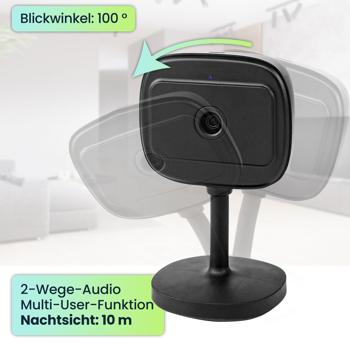 Preview: Full-HD WLAN IP-Kamera (Innen, schwarz) - SmartLife, Nachtsicht, PIR-Sensor, 2-Wege-Audio, App - Überwachung mit Komfort