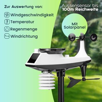 Preview: WLAN-Wetterstation-Set mit XL-Farb-Display, Aussensensor, App, Wecker