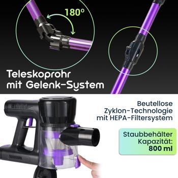 Preview: Multifunktionaler 2in1 Akku Staubsauger - Zyklon-Hand- & Bodensauger mit Wischaufsatz, 23 kPa, HEPA-Filter, Alleskönner für makellose Böden