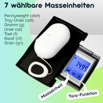 Preview: Präzise Digitale Taschen-Feinwaage mit Touch-Display, 500g/0.01g, genaues Wiegen von Schmuck, Gold Gewürzen & mehr